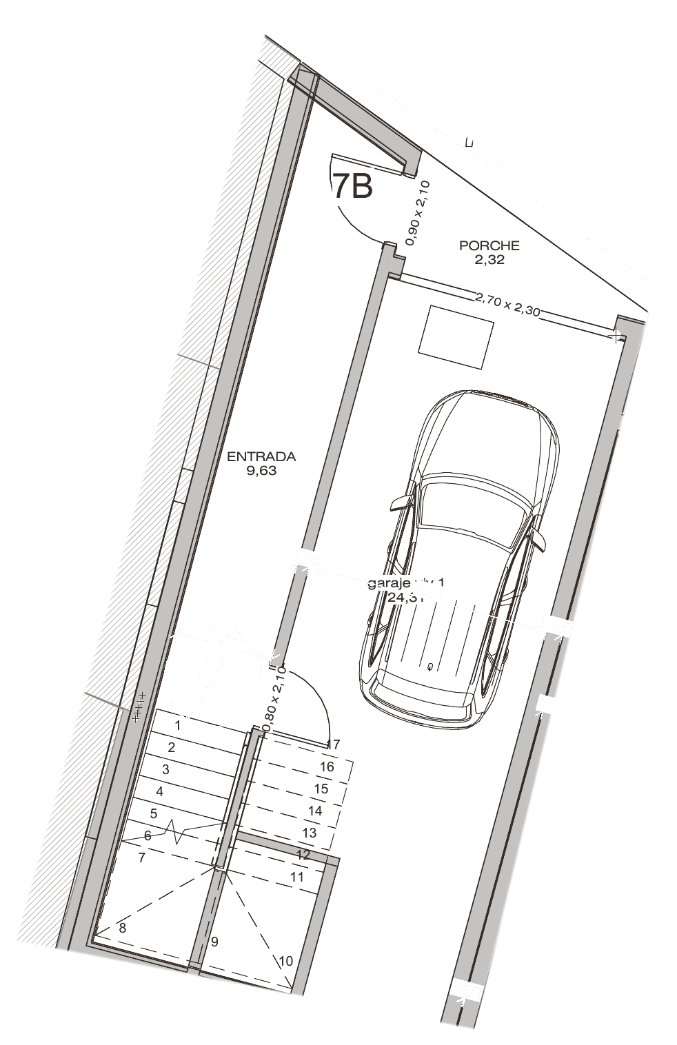 Plano de Vivienda 7B, planta baja